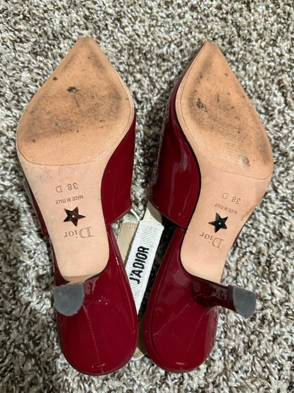 Christian Dior Red Patent Pointed Slingback Heels. - Picture 5 of 5